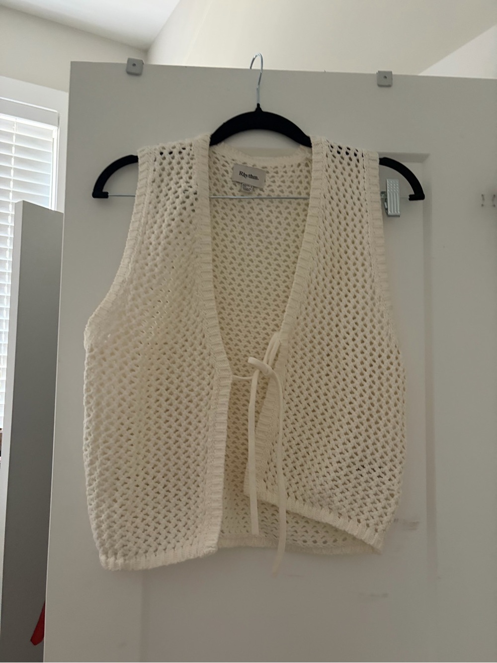Rhythm Cream Open Crochet Tie-Front Vest